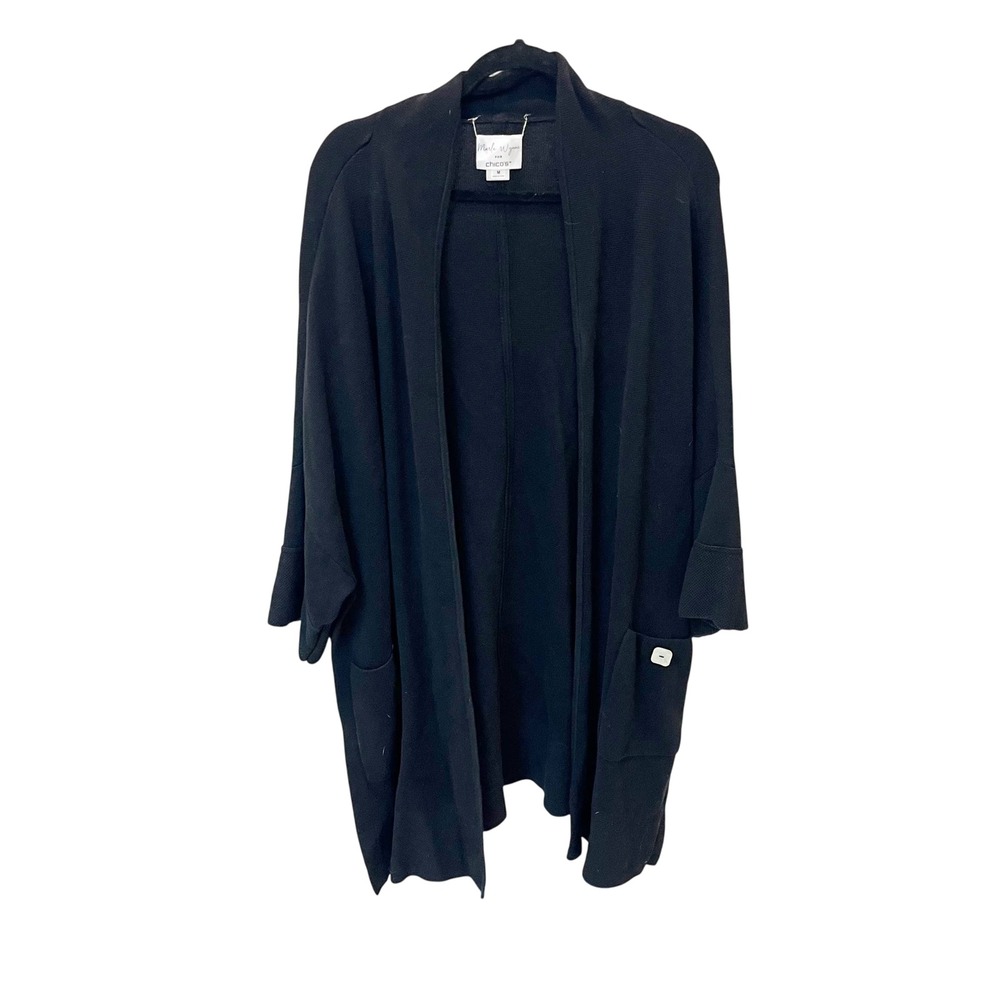 Marla Wynne for Chicos Black Open Front Cardigan Artsy Lagenlook Size Medium
